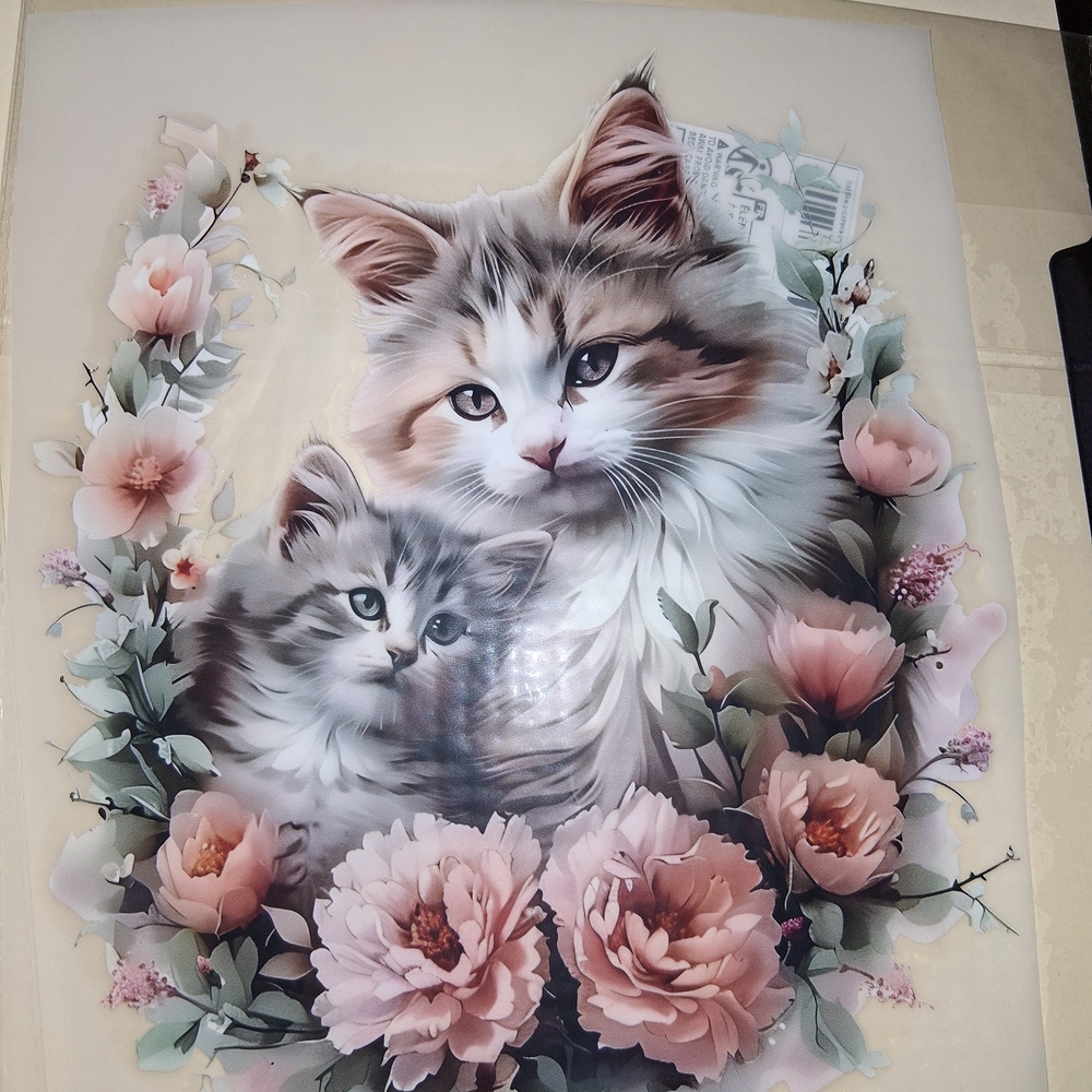 Iron On Heat Transfer Decal Cats Flowers